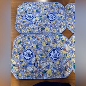 Vintage Chinoiserie Mosaic Placemats – Thick Double-Lined Cotton Set of 4